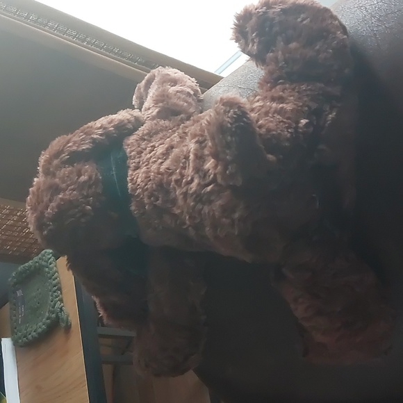 Brown dog with green bow stuffed animal - Picture 3 of 5